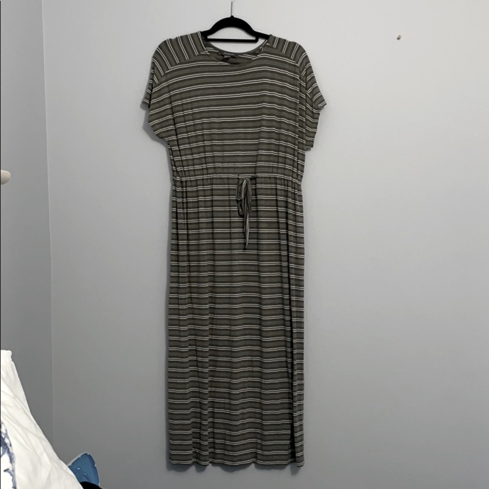 Green and White striped maxi dress